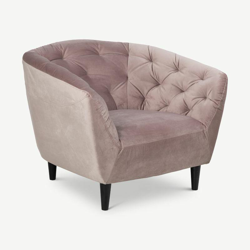 Armchairs |  Aria Armchair, Dusty Pink Velvet & Rubberwood Armchairs Armchairs