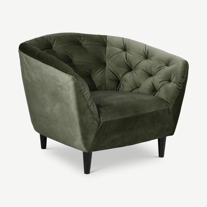 Armchairs |  Aria Armchair, Forest Green Velvet & Rubberwood Armchairs Armchairs