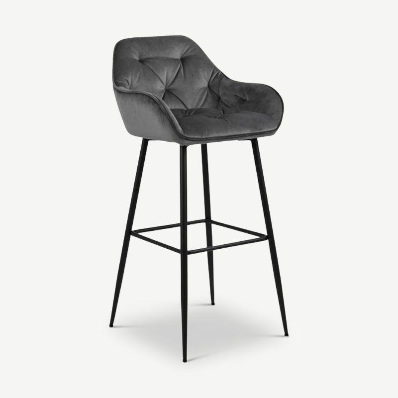 Bar Stools |  Brooke Bar Stool, Grey Velvet & Black Legs Bar Stools Bar Stools