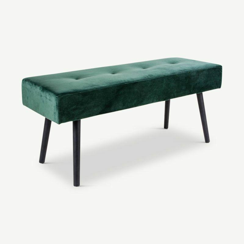 Benches |  Skyler Dining Bench, Dark Green Velvet & Black Benches Benches