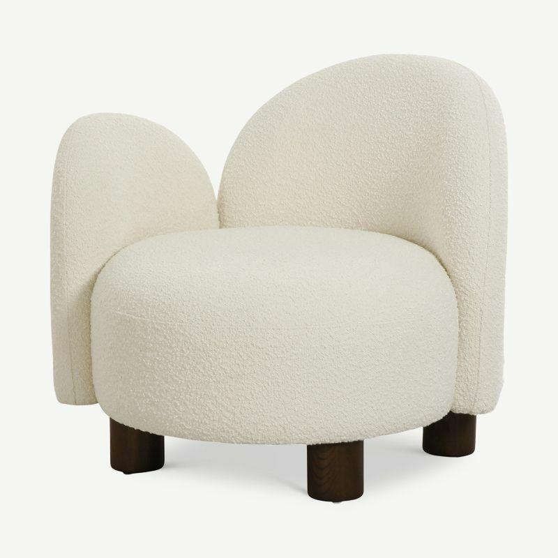 Boucle Chairs |  Kaila Lounge Chair, White Bouclé, Right Facing Boucle Chairs Boucle Chairs