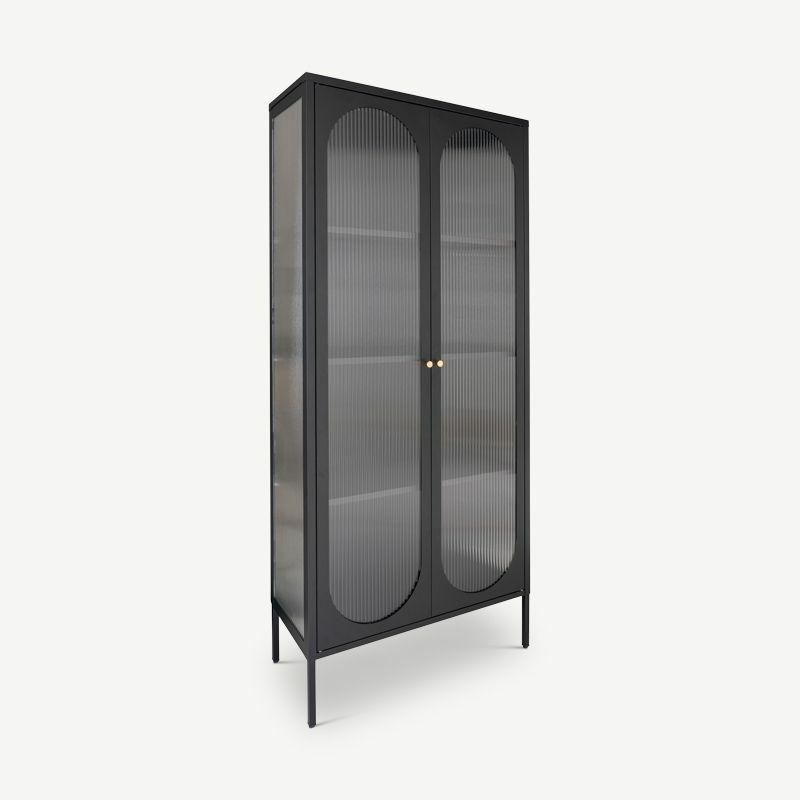 Cabinets |  Hobart Display Cabinet, Black Steel & Glass (large) Cabinets Black