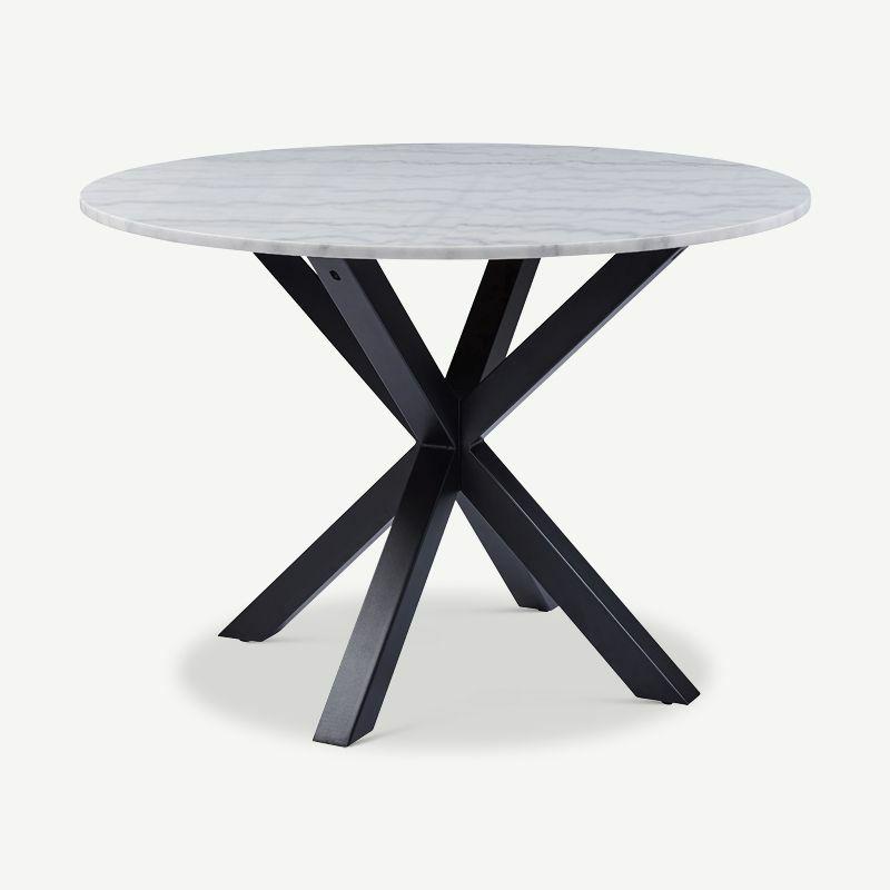 Café Tables |  Talon Round Dining Table, White Marble & Steel Café Tables Café Tables