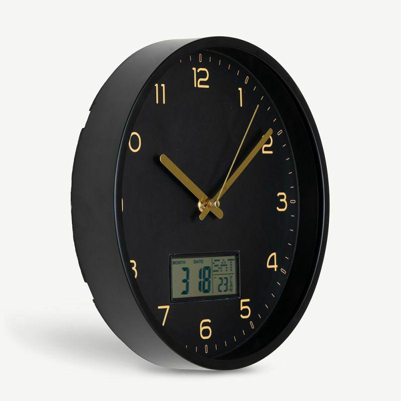 Clocks |  Leocadia Wall Clock with LCD Display, Black Clocks Black