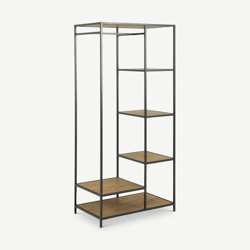 Clothes Rack |  Dover Open Wardrobe, Black Steel & 5 Oak shelves Bookcases & Shelving Units Bookcases & Shelving Units