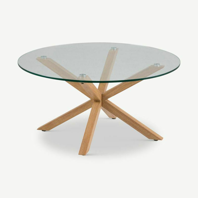 Coffee Tables |  Talon Round Coffee Table, Glass & Oak Base Coffee Tables Coffee Tables