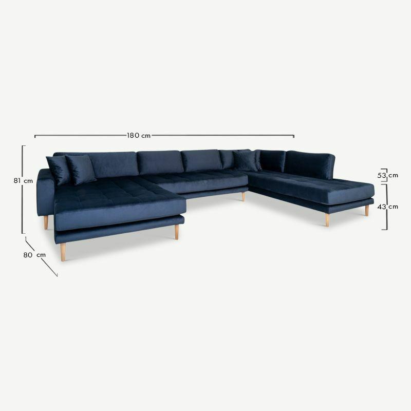 Corner Sofas |  Comfy U-Sofa, Dark Blue Velvet + 4 pillows Corner Sofas Blue