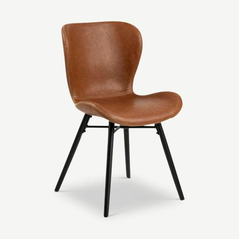 Dining Chairs |  Bliss Dining Chair, Cognac PU-leather & Rubberwood Chairs Brown