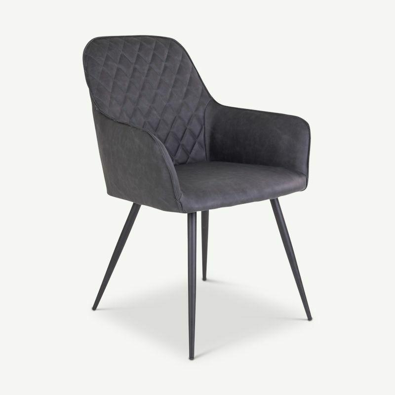 Dining Chairs |  Harbour Dining Chair, Dark Grey PU leather & black legs Chairs Dining Chairs