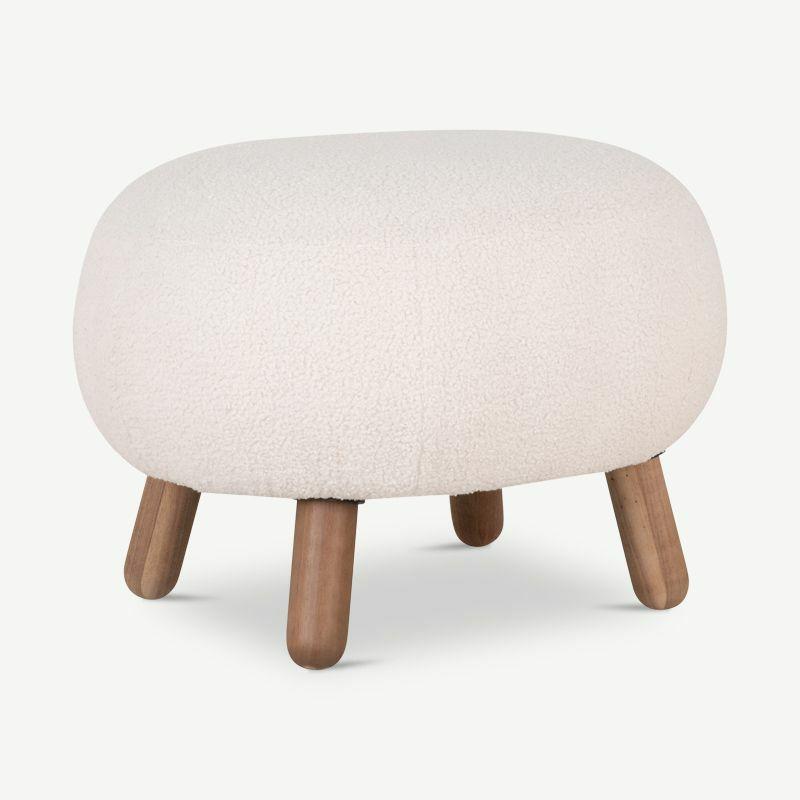 Footstools & Ottomans |  Elena Footrest, White Bouclé & Walnut look legs Footstools & Ottomans Footstools & Ottomans