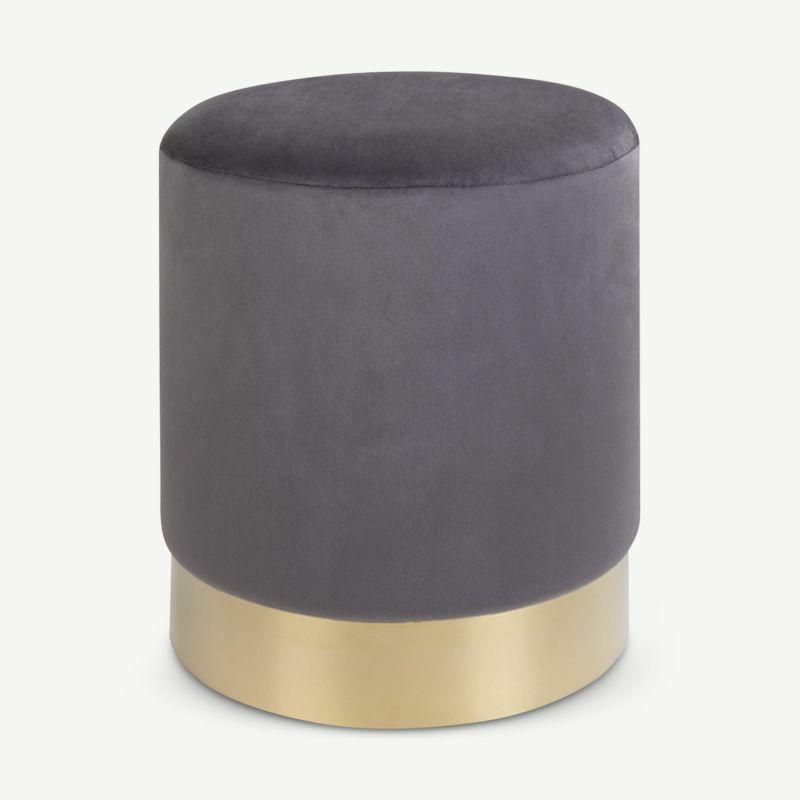 Footstools & Ottomans |  Gaby Pouffe, Grey Velvet & Steel Footstools & Ottomans Footstools & Ottomans