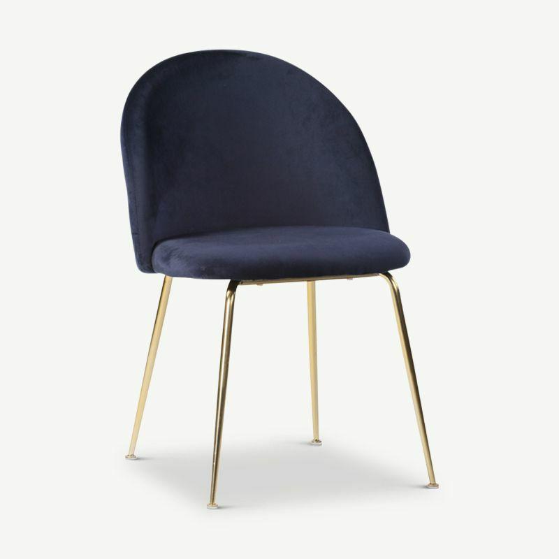 Kitchen Chairs |  Paris Dining Chair, Blue Velvet & Brass look legs Chairs Blue