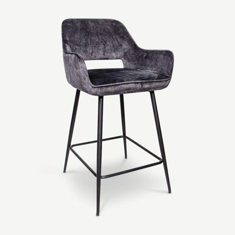 Kitchen Stools |  Celio Velvet Kitchen Stool, Anthracite Kitchen Stools Anthracite