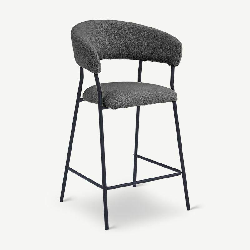 Kitchen Stools |  Graca Bar Stool, Anthracite Bouclé Bar Stools Anthracite