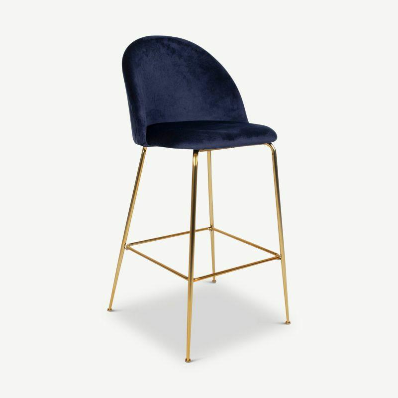 Kitchen Stools |  Paris Bar Stool, Blue Velvet & Brass Legs Bar Stools Bar Stools