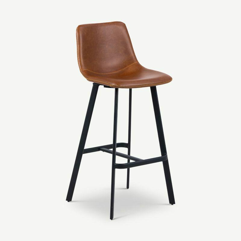 Kitchen Stools |  Ridge Bar Stool, Cognac Retro Leather Look & Black Bar Stools Bar Stools