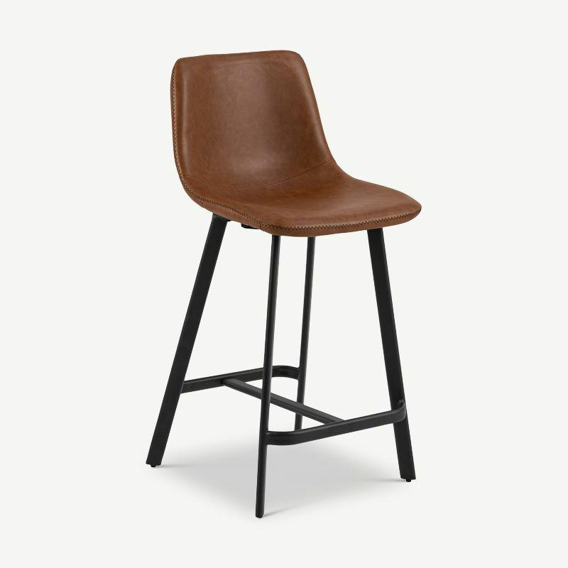 Kitchen Stools |  Ridge Low Stool, Cognac Leather Look & Black Kitchen Stools Brown