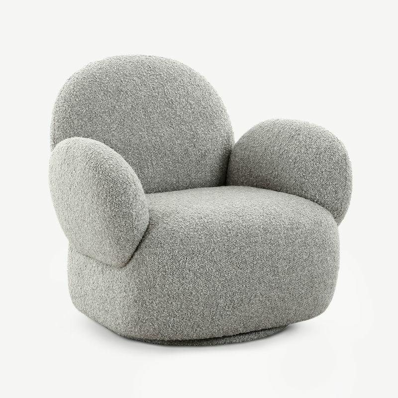 Lounge Chairs |  Harolin Swivel Lounge Chair, Light Grey Bouclé Boucle Chairs Boucle Chairs