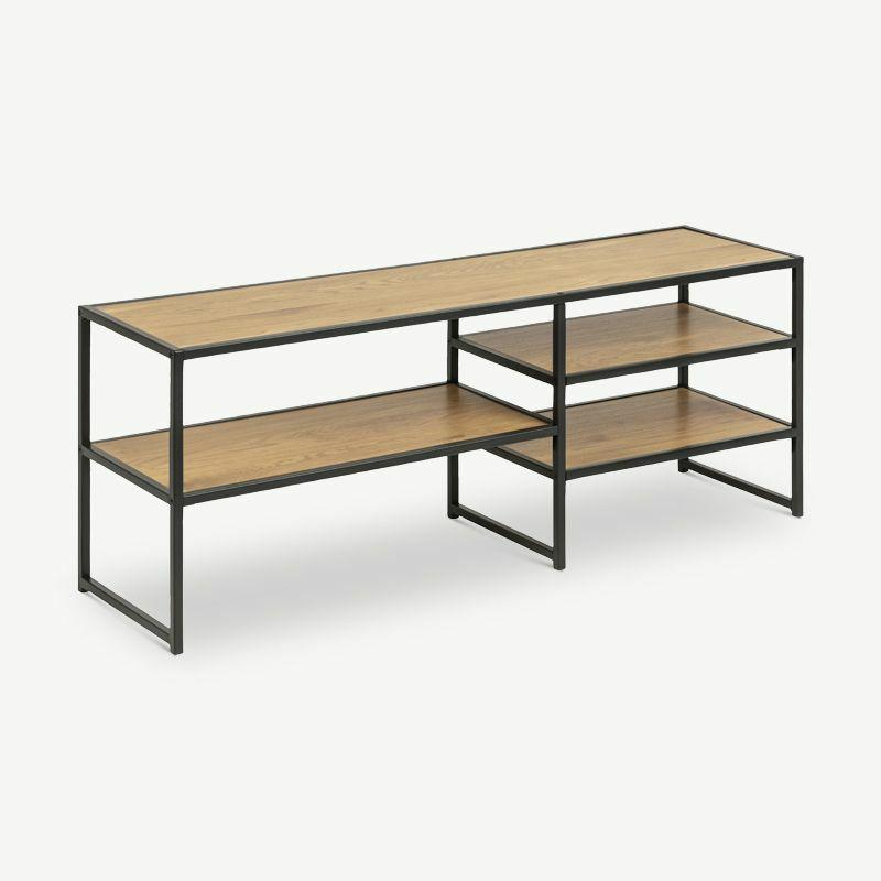 Media Units & TV Stands |  Dover Open TV Stand, Black Steel & Oak shelves Storage Media Units & TV Stands