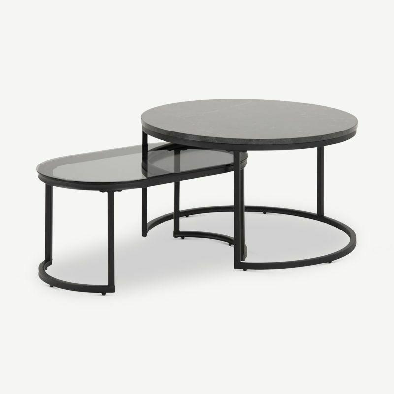 Nest of Tables |  Aria Coffee Table, Marble Look & Smoked Glass Coffee Tables Black