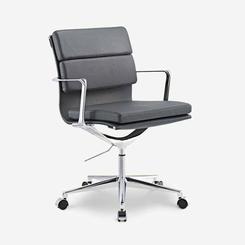 Office Chairs |  Bern Office Chair, Grey Leather & Chrome Chairs Grey