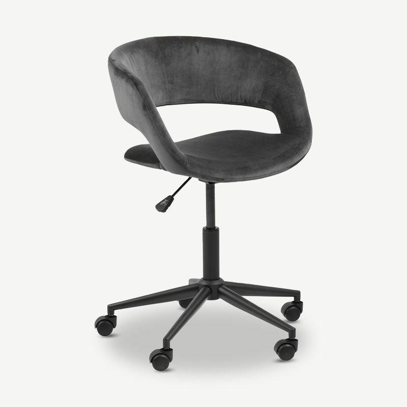 Office Chairs |  Grace Office Chair, Dark Grey Velvet & Black base Chairs Grey