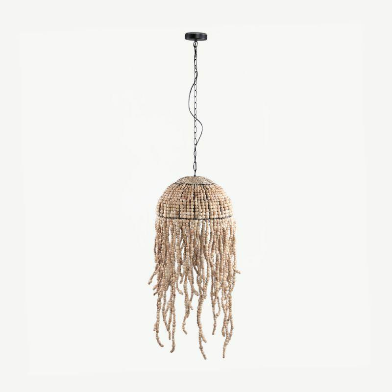 Pendant Lamps |  Lova Beaded Pendant Lamp, Natural Wood Lamps Natural