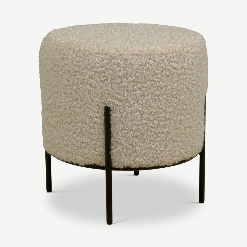 Pouffe |  Alfred Pouf, Beige Bouclé Fabric & Steel legs Pouffe Beige