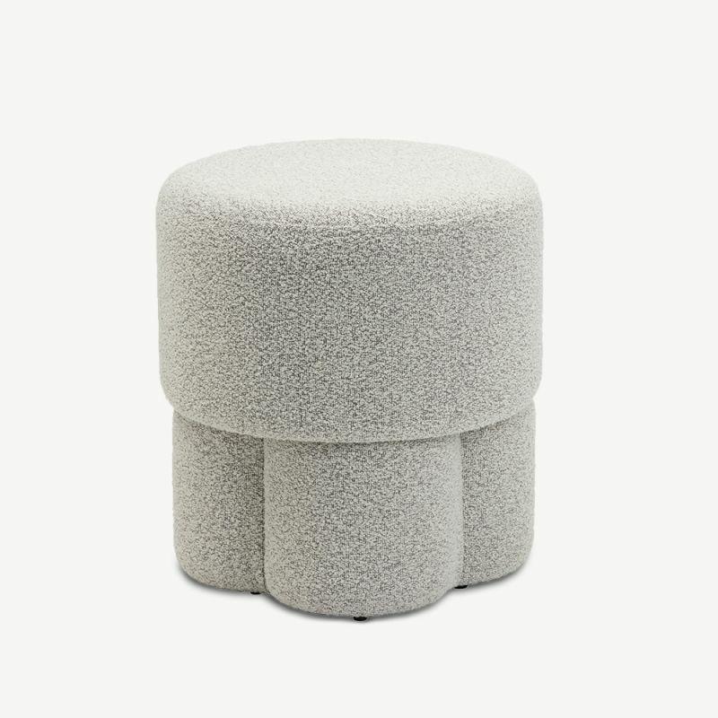 Pouffe |  Diana Bouclé Pouf, White Pouffe Grey