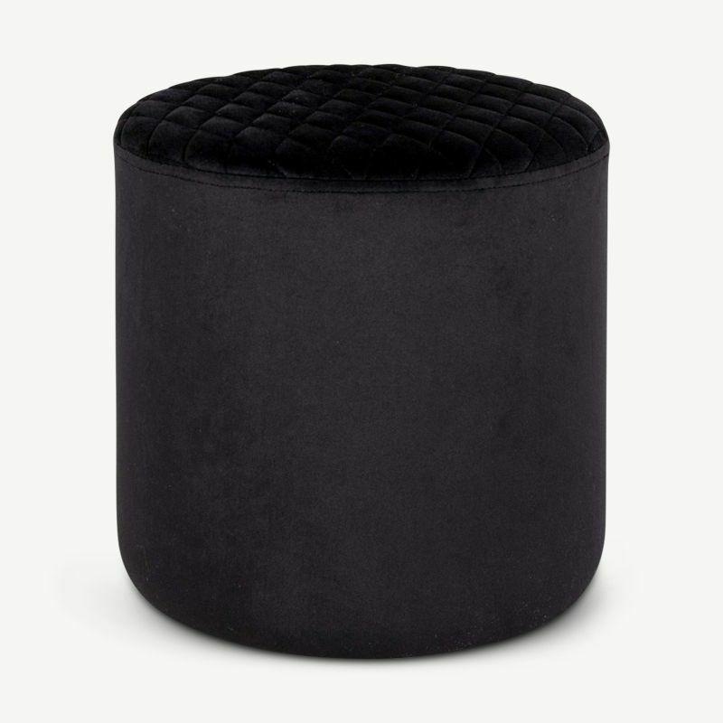 Pouffe |  Ellie Pouffe, Black Velvet & Wood Footstools & Ottomans Black