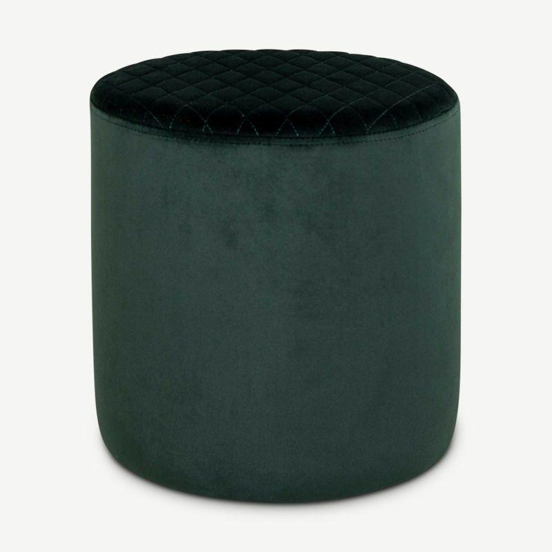 Pouffe |  Ellie Pouffe, Dark Green Velvet & Wood Pouffe Footstools & Ottomans