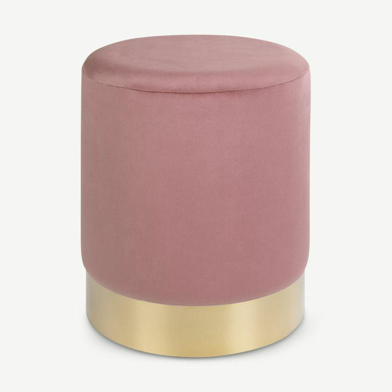 Pouffe |  Gaby Pouffe, Pink Velvet & Steel Footstools & Ottomans Footstools & Ottomans