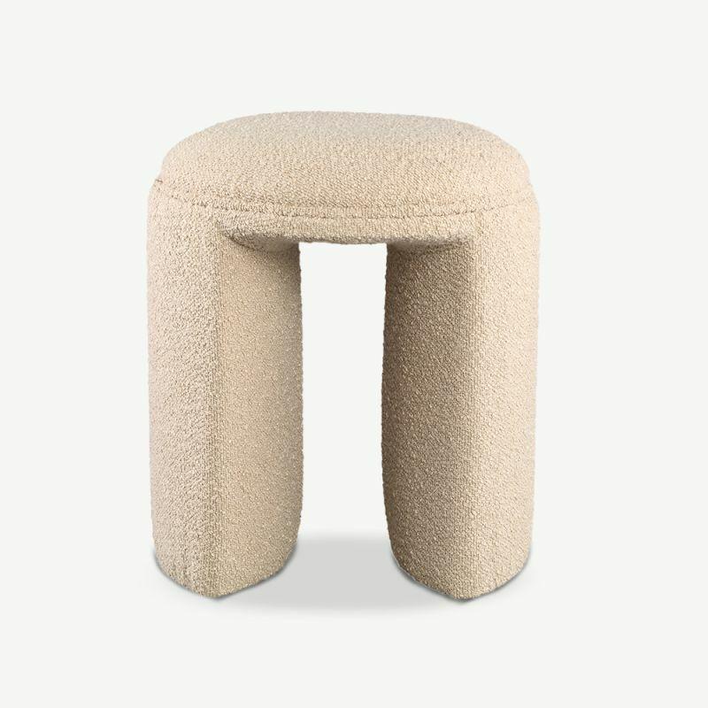 Pouffe |  Josy Round Pouf, Beige Bouclé Pouffe Beige