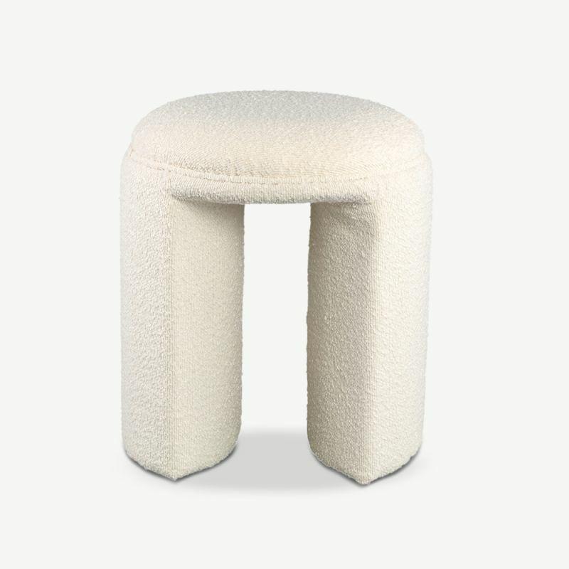 Pouffe |  Josy Round Pouf, White Bouclé Pouffe Cream