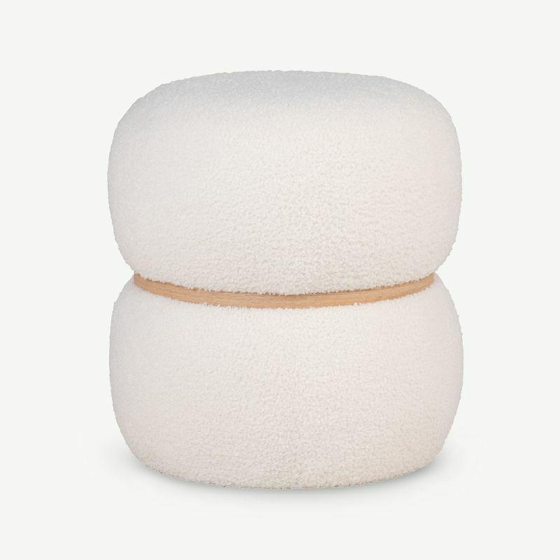 Pouffe |  Noah Pouffe, White Bouclé Pouffe Pouffe