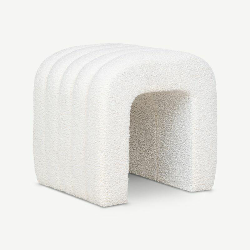 Pouffe |  Oriana Design Pouffe, White Bouclé Pouffe Pouffe