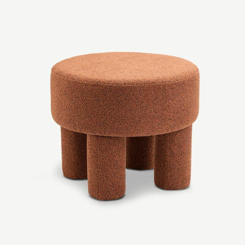 Pouffe |  Silas Bouclé Pouf, Rust Pouffe Pouffe