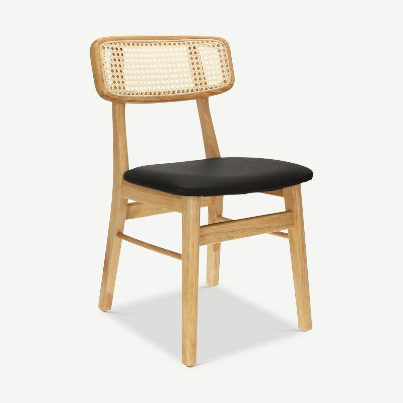 Scandinavian Chairs |  Jenson Dining Chair, Rattan & Black PU Leather Chairs Dining Chairs