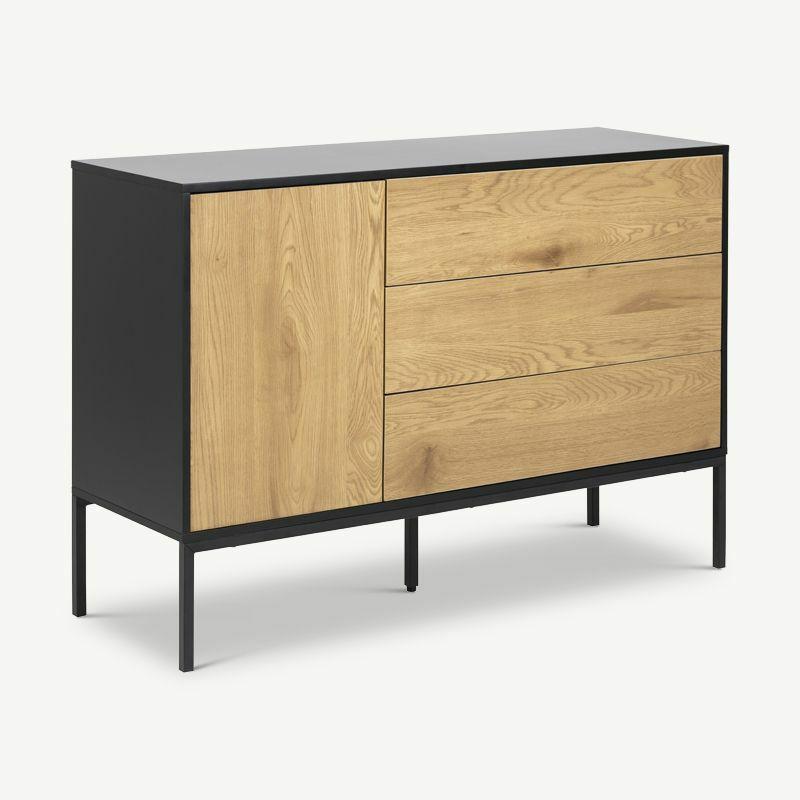 Sideboards |  Dover Sideboard, Black Wood & 3 Oak drawers (120 cm) Sideboards Black