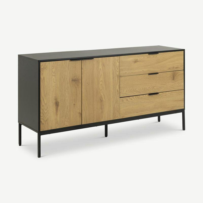 Sideboards |  Dover Sideboard, Black Wood & 3 Oak drawers (160 cm) Sideboards Natural