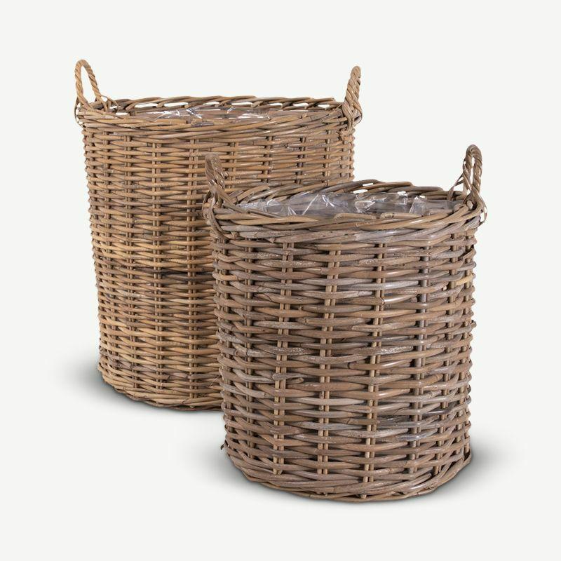 Storage Basket |  Duron Set of 2 Round Baskets, Natural Rattan Storage Natural