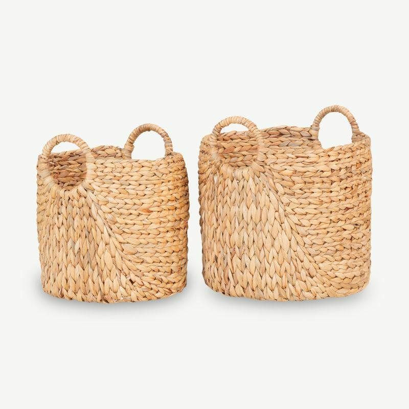 Storage Basket |  Valentina Set of 2 Round Baskets, Water Hyacinth Storage Natural