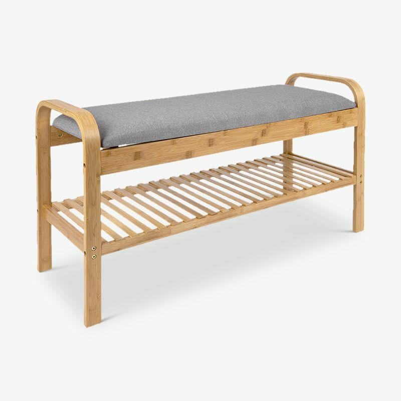 Storage Benches |  Arch Bamboo Storage Bench, Grey Cushion Storage Natural