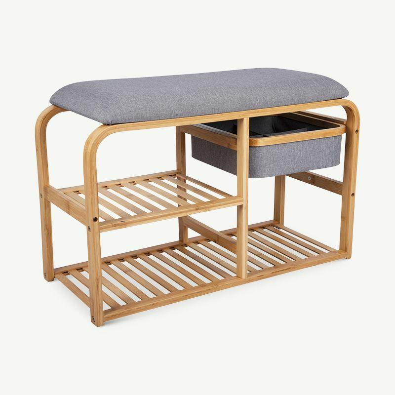 Storage Benches |  Dure Plus Storage Bench, Bamboo & Grey Cushion Storage Storage Benches