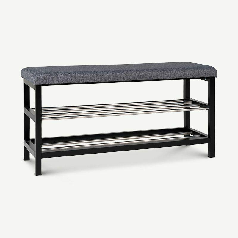 Storage Benches |  Pandora Bench, Grey Fabric & Black steel Storage Grey