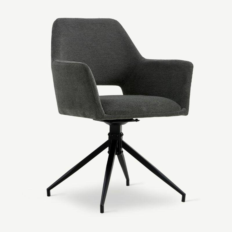 Swivel Chairs |  Aline Swivel Dining Chair, Anthracite Linen Chairs Anthracite