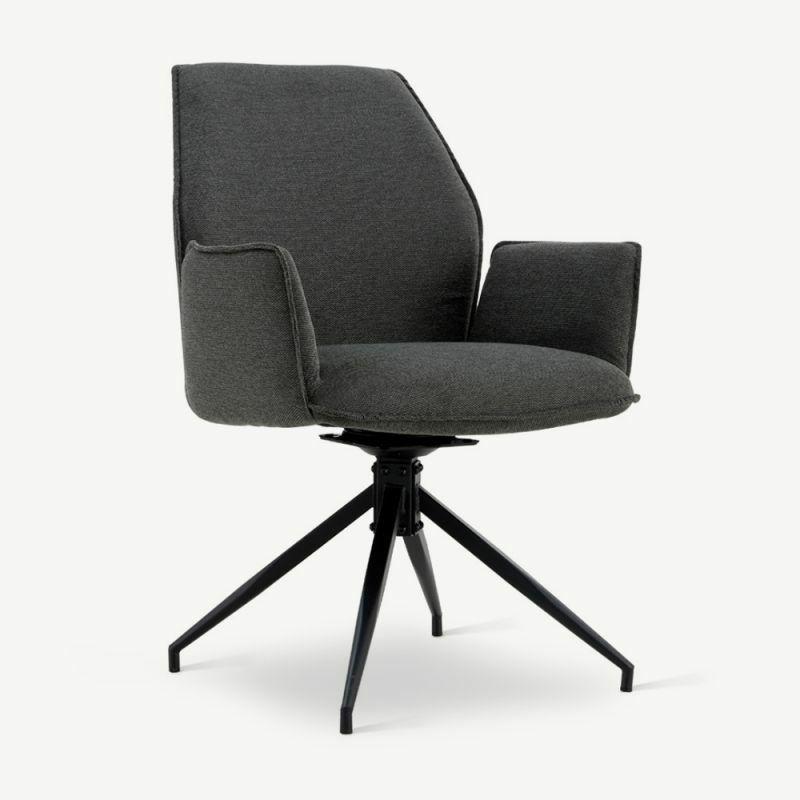 Swivel Chairs |  Davi Swivel Dining Chair, Anthracite Linen Chairs Anthracite