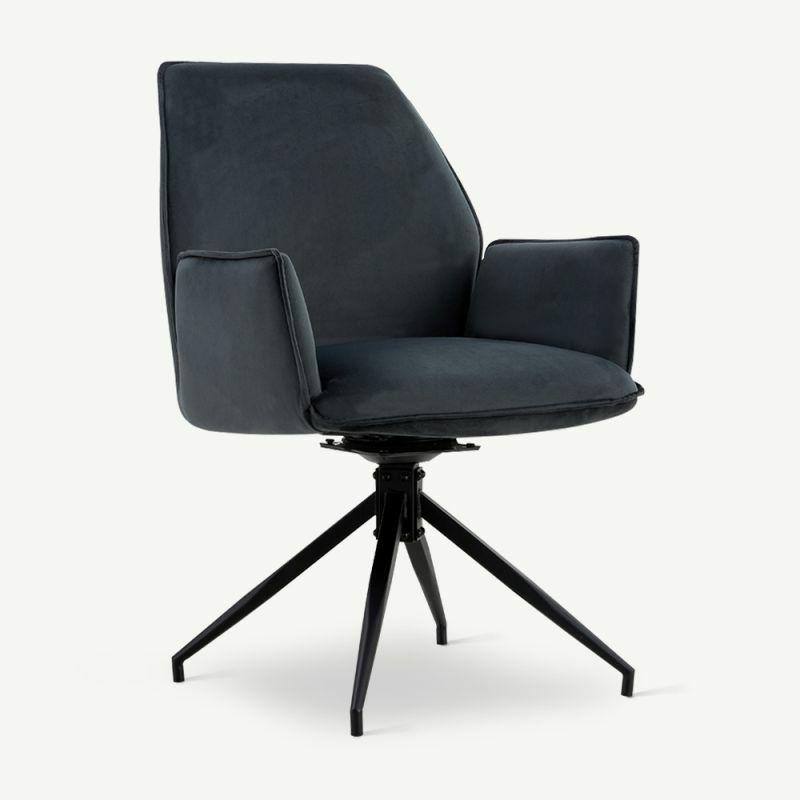 Swivel Chairs |  Davi Swivel Dining Chair, Charcoal Velvet Chairs Black