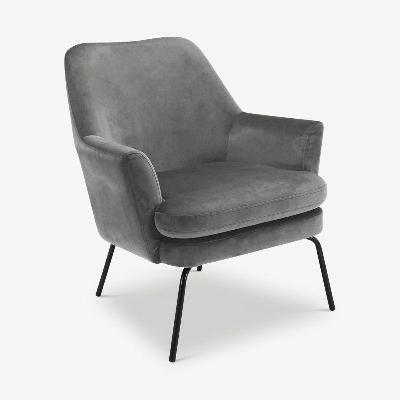 Velvet Chairs |  Agio Lounge Chair, Dark Grey Velvet Armchairs Armchairs