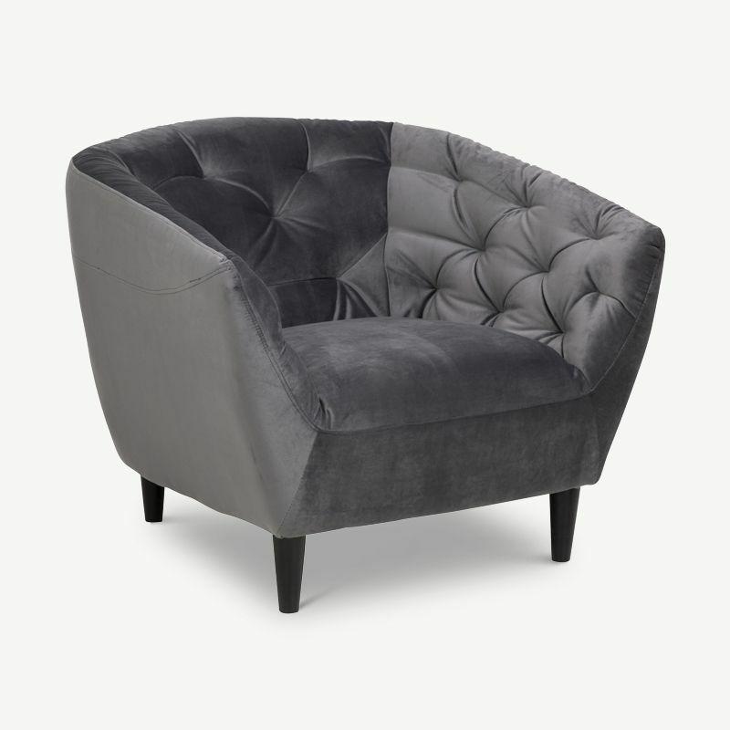 Velvet Chairs |  Aria Armchair, Dark Grey Velvet & Rubberwood Armchairs Armchairs